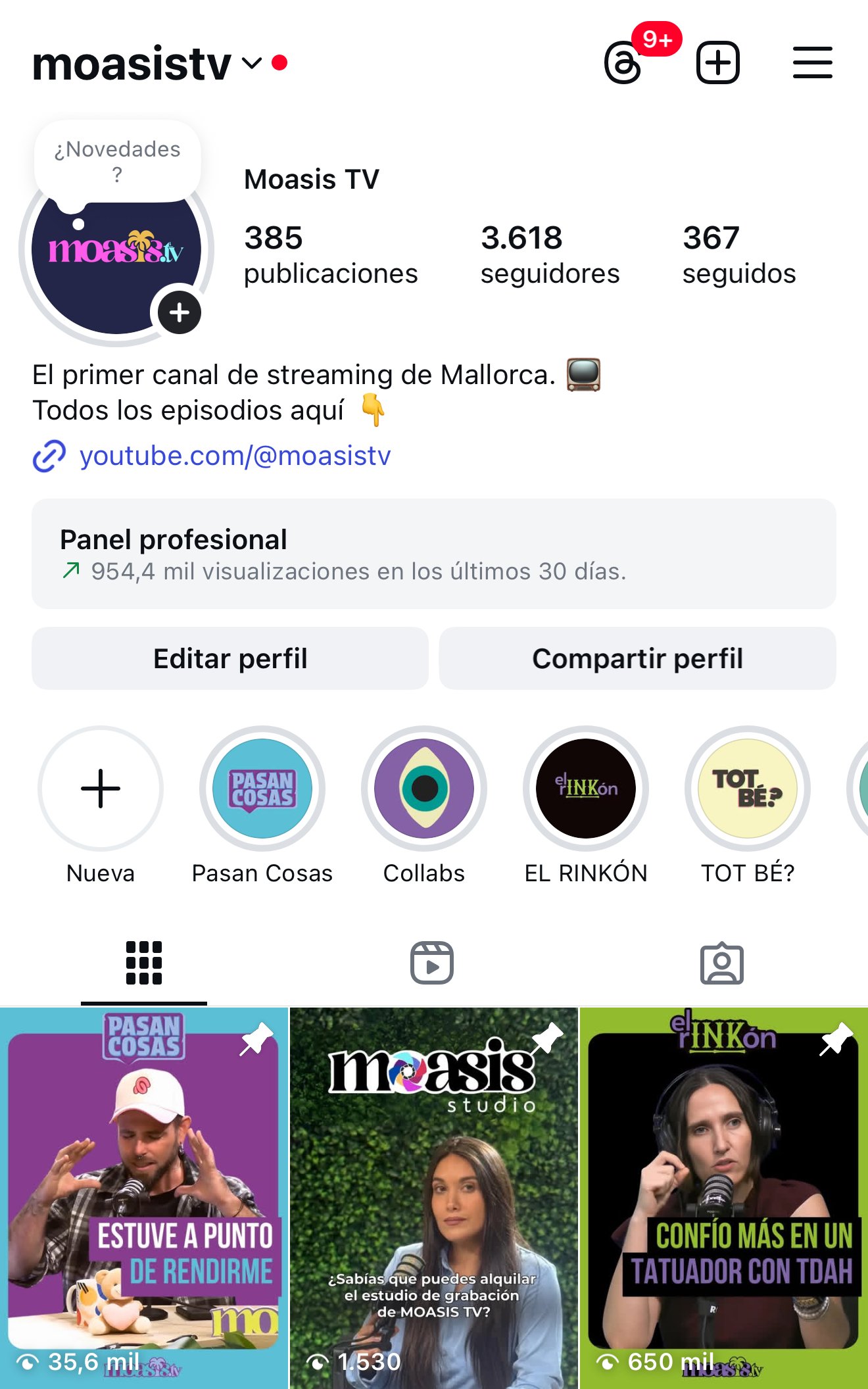 Perfil de Instagram de Moasis TV